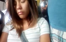 Sexy chick gets her arm groped in the bus