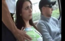 Girl lets old perv touch her boobs on bus