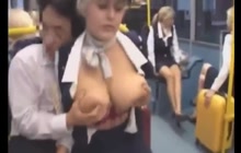 Big titted blonde groped in the bus